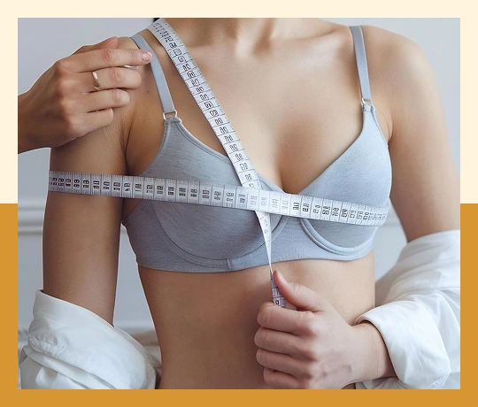Breast reduction surgery assessment showing measurement for reduction mammoplasty.