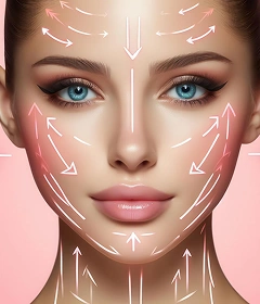 Facial mapping illustration showing non-surgical facial aesthetic treatments and fillers.