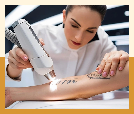 Laser treatment performing skin resurfacing and tattoo removal for clearer, even-toned skin.