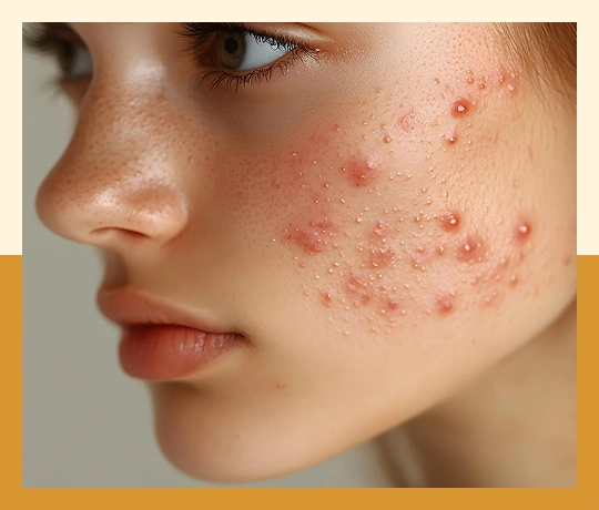 Before-and-after acne treatment showing clearer skin, reduced breakouts, and improved complexion.