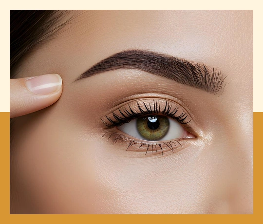Before-and-after brow lift showing elevated eyebrows and refreshed eye appearance.