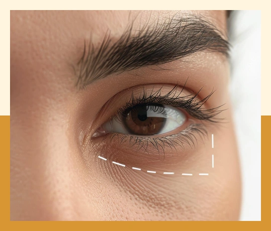 Before-and-after blepharoplasty showing smoother eyelids and reduced under-eye wrinkles.