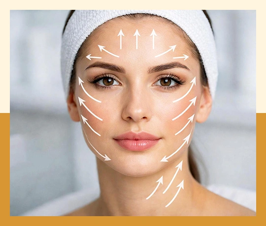 Facelift illustration showing facial markings for surgical face lifting and contouring treatment.